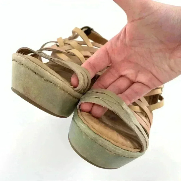 Born womens sandals size 8 green tan leather platform wedges - Picture 9 of 15